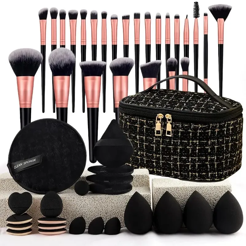 Set di pennelli per trucco professionale per fondotinta ombretto evidenziatore fard correttore polvere strumenti cosmetici con kit spugne — image 1