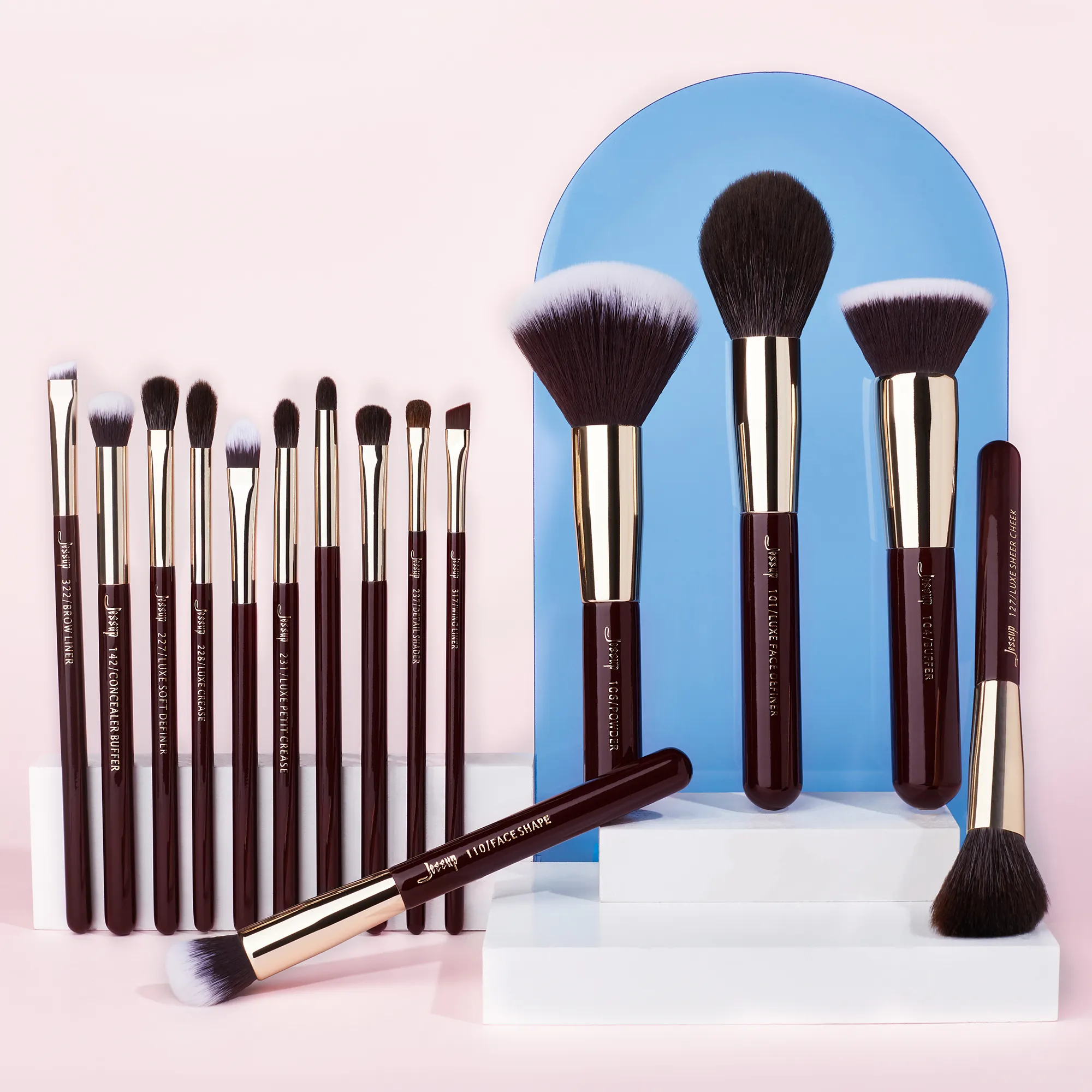 Jessup Make-up-Pinsel-Set, 15-teilig, professionelle Make-up-Pinsel, Puder, Lidschatten, Liner, Foundation, Rouge, Blending, Zinfandel/Golden — image 4