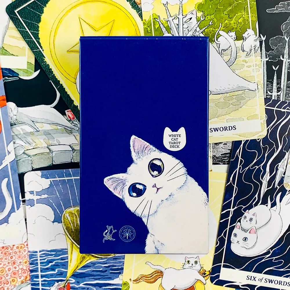 Nuovo mazzo di tarocchi del gatto bianco Un gioco Borad in edizione a tema gatto da 78 per gli amanti dei gatti, ottimo per la meditazione divinatoria e i giochi di società — image 2