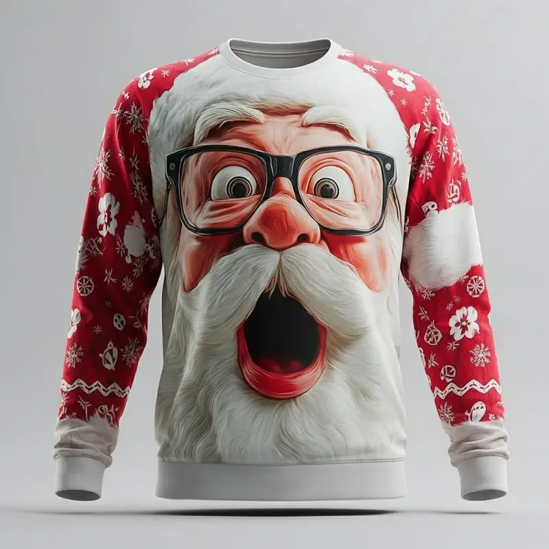 2025 Natale Autunno Inverno Babbo Natale Grafica Design Felpe casual da uomo Girocollo Pullover Manica lunga Trendy Streetwear