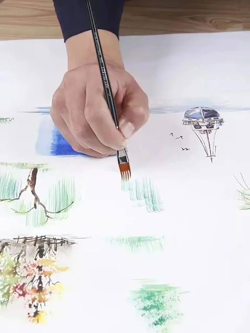 Professionel 5 stk flad kam pensel Nylon maling tegnebørster Olie kunstnere malerpensel sæt til kunstnere studerende — image 3