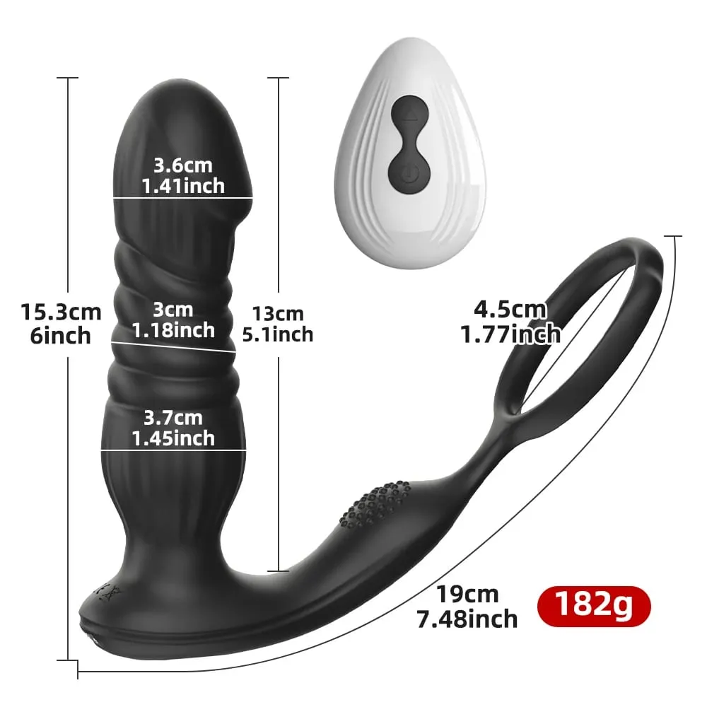 Thrusting Anal Vibrator with Cock Ring Prostate Massager Anal Plug Vibrator Remote Control Butt Plug Sex Toy for Men and Couple