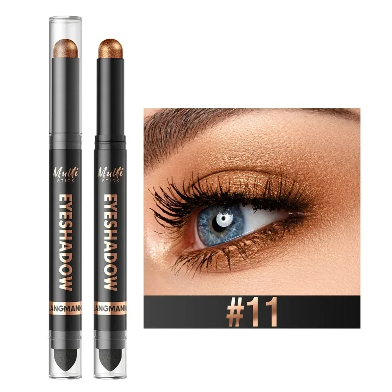 Bâton de fard à paupières Double tête, 16 couleurs, nacré, chatoyant, marron, crème hautement imperméable, crayon d'ombre à paupières, maquillage longue durée pour les yeux — image 12