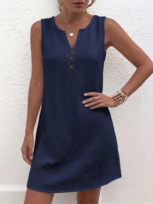 Plus Size Casualowa sukienka bez rękawów z guzikami, zapewniająca swobodny styl i wygodę — image 5