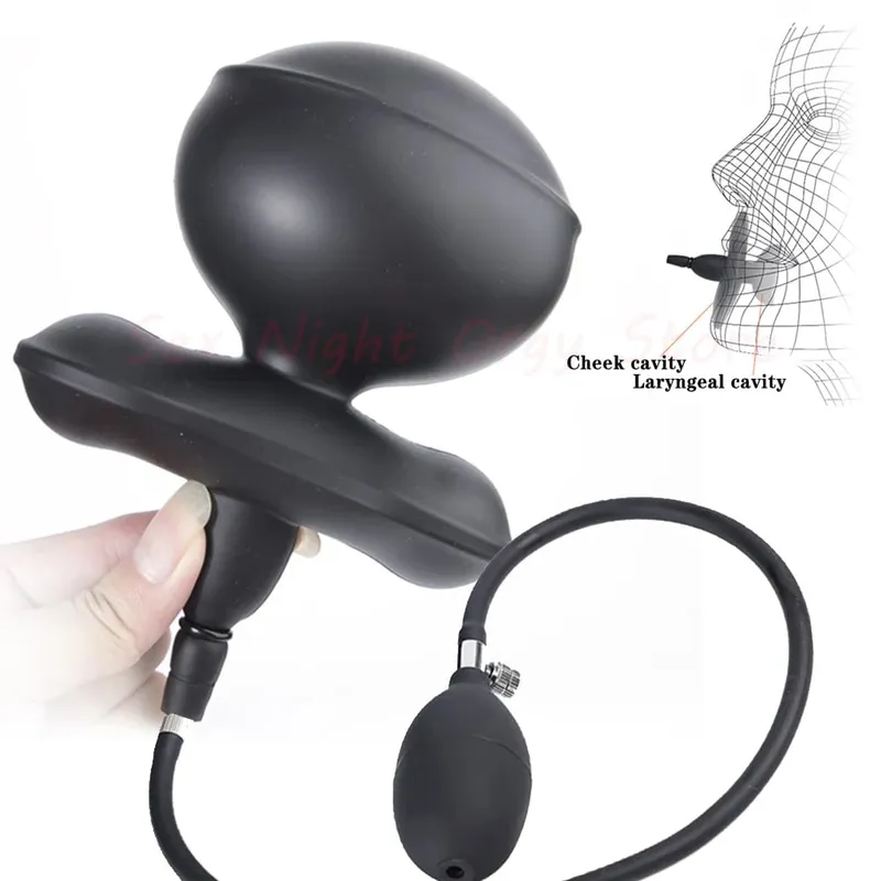 ยืดหยุ่นขนาดซิลิโคนปาก Gag BDSM Ball อุปกรณ์เสริม Plug Inflatable ที่ถอดออกได้ปั๊มสำหรับเร้าอารมณ์ Restraint Sex เกมเล่นของเล่น