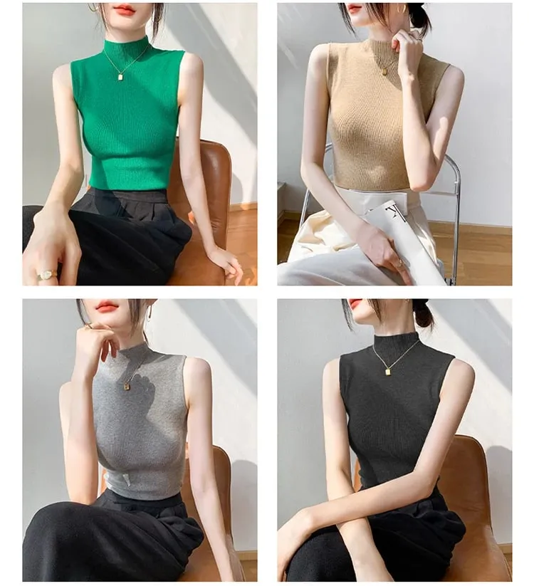 Sexy Sommer Rollkragen Tank Tops Frauen Gerippte Ärmel Solide Schlank Top Weibliche Sleveless Leibchen Weste Beiläufige Gestrickte Camis 2026 — image 7