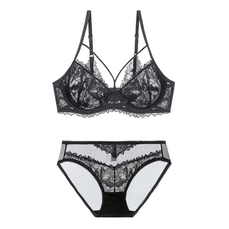 L'bellagiovanna PLUS ขนาด Minimizer Bra ชุด Strappy Caged ลูกไม้ชุดชั้นในเย็บปักถักร้อย SHEER ตาข่าย Bralette Underwire Unlined Bra B-E — image 8