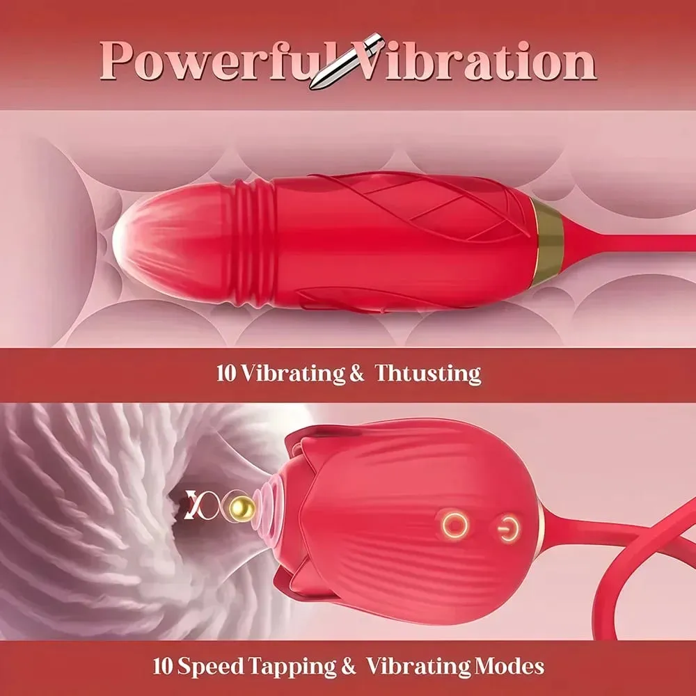 Rose 3in1 Sucker Vibrator for Women Telescopic Clitoris Stimulator Dildo Licking Vagina Massager Masturbator Sex Toys for Women — image 6