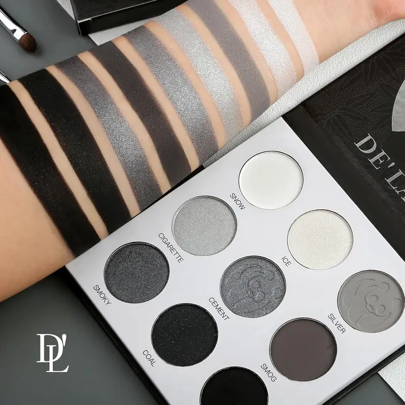 Palet Pembayang Mata 9 Warna Kelabu Hitam Matte Berkilauan Pembayang Mata Mutiara Goth Punk Smoky Denyar Halus Solekan Mata Berkekalan