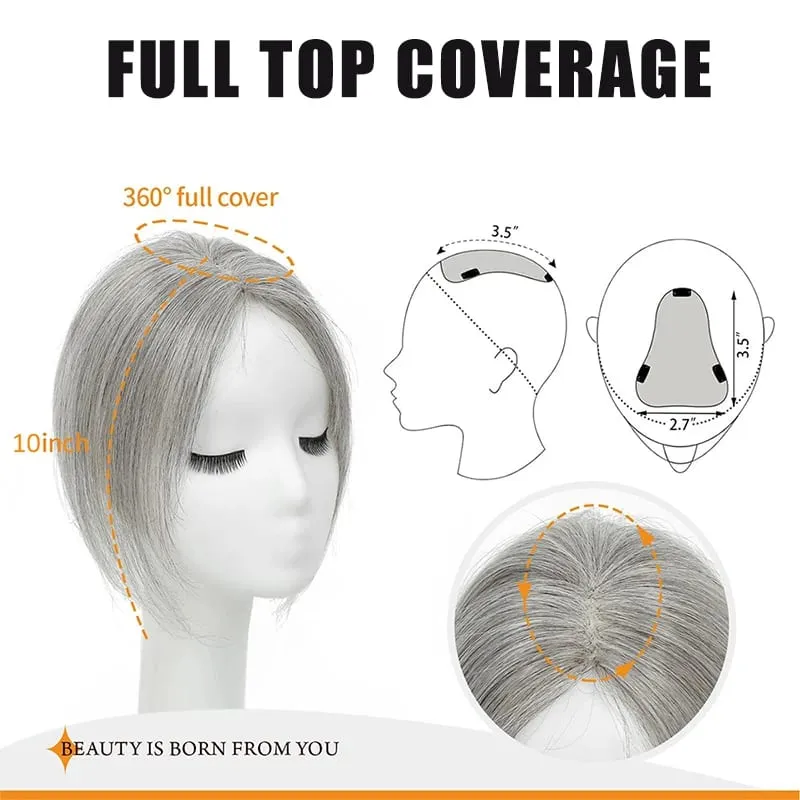 Pièce de perruque pour femmes avec une frange couvrant leurs cheveux blancs et une fine pièce de remplacement invisible pour leurs cheveux — image 5
