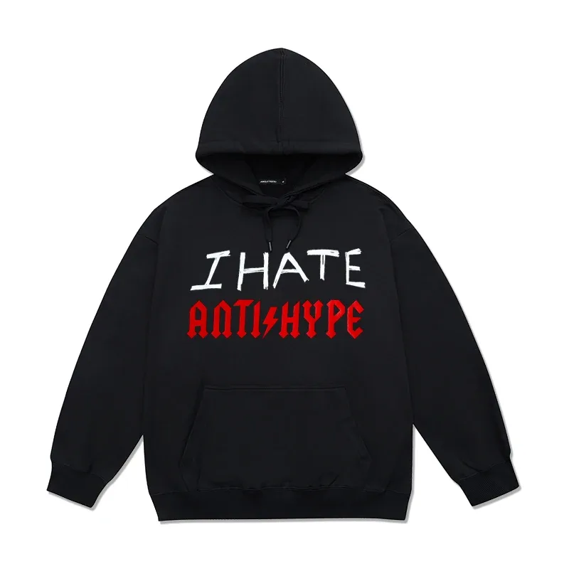 Herren Hoodies I HATE ANTIHYPE Brief Harajuku Übergroßer Pullover Print Sweatshirt Hip Hop Mode Y2k Langarm Tops Kleidung