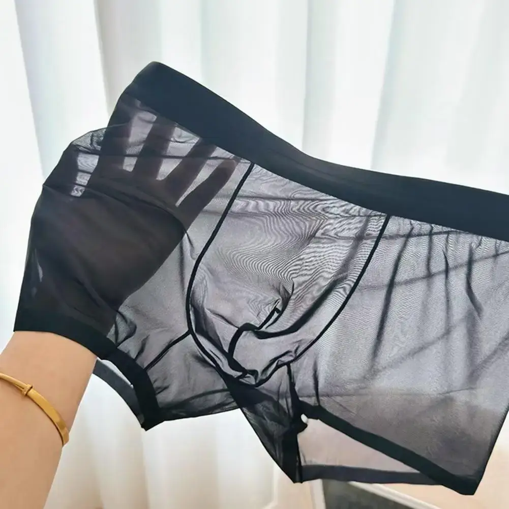 Men Boxer Transparent Lightweight Men Underwear Elastic Mid-Waist U-Convex Thin Perspective Shorts Briefs Seamless Panties — image 5