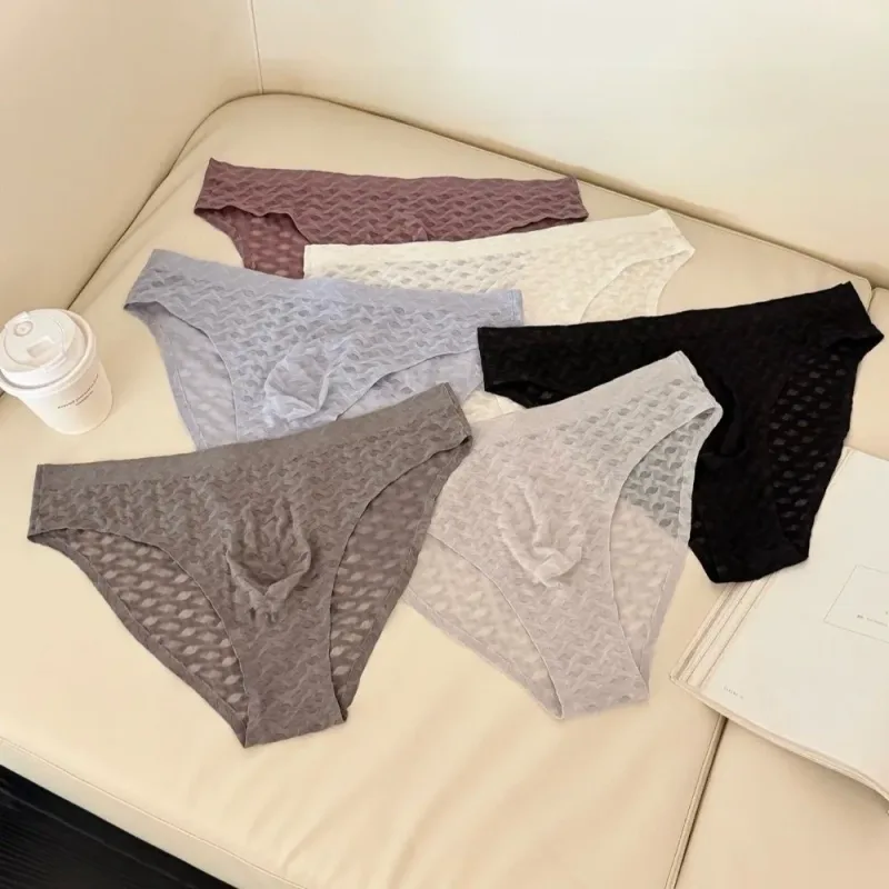 Panties Mesh Thin Men's Underwear Transparent Low Waist Ice Silk Underpants Bubble U Convex Pouch Men Triangle Briefs Male — image 9