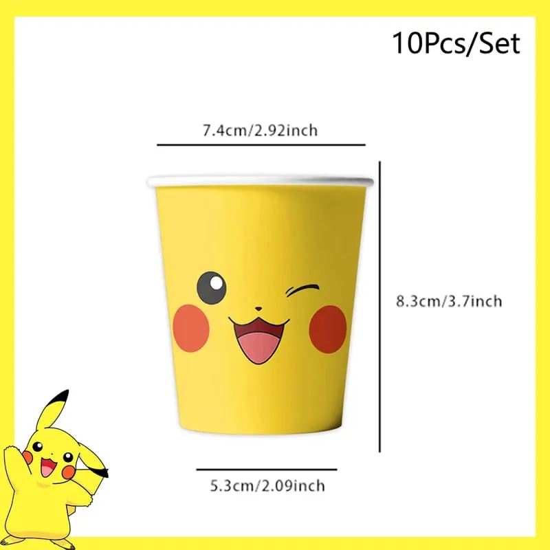 Pokemon Geburtstag Party Dekoration Pikachu Einweggeschirr Tasse Serviette Teller Tischdecke Baby Dusche Kuchen Topper Flagge Luftballons