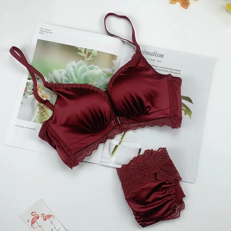 Push Up BH-sæt med frontlukning - Små buste til kvinder med blondebøjler Lingeri | Pull Up Lift Sexet tynd skønhed ryg bralette — image 13