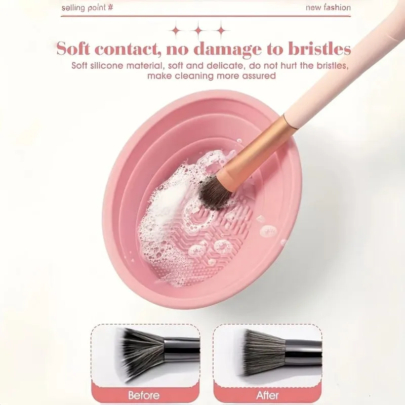 Bol de nettoyage de brosse de maquillage pliable en Silicone, épurateur texturé pour brosses bouffantes, éponges, outil de lavage de voyage Compact — image 5