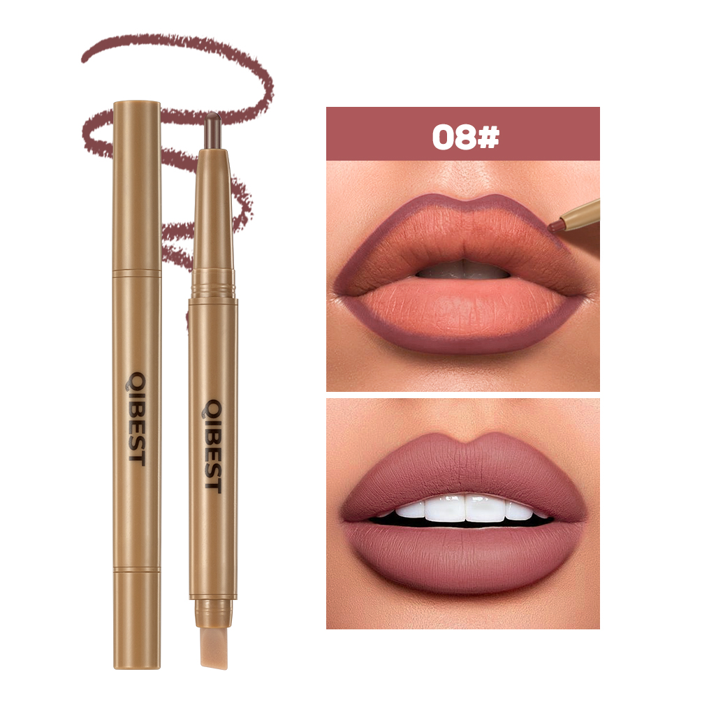 Se silikonovým štětečkem Tužka na rty Dvojhlavá automatická Hedvábně jemná Káva Hnědá Rozmazávání Plný Tvar rtů Obrys Kontury Make-up — image 15