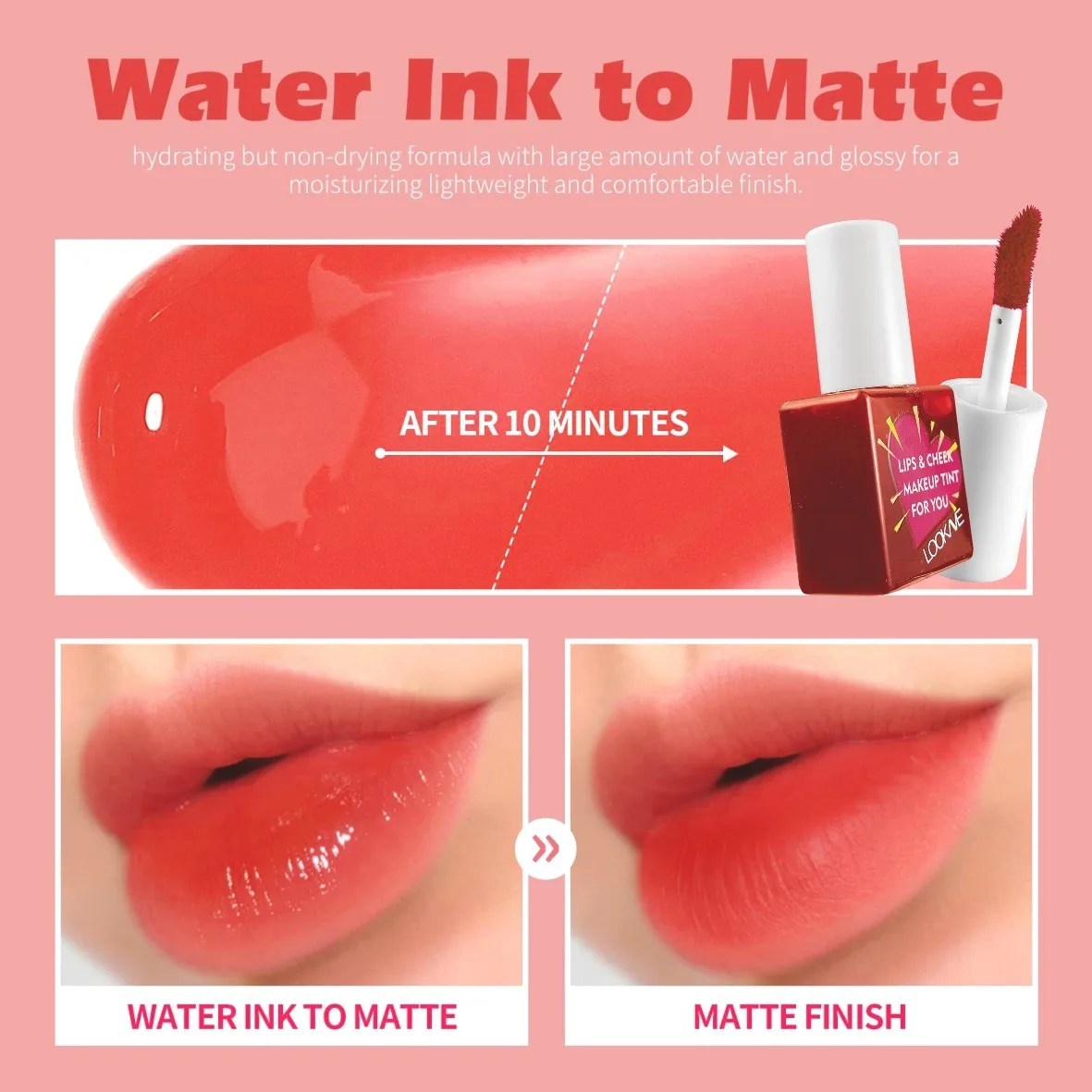 Lip Cheek Water Tint Mat Lip Stain Fugtgivende Frugt Flydende Læbestift Blush 6 Farve Lip Gloss Langtidsholdbar Vandfast Kosmetik — image 4
