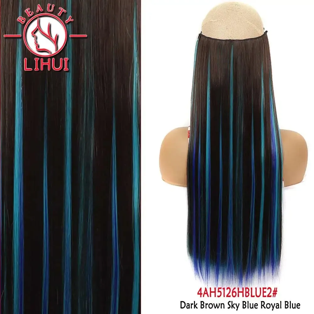 Synthetic Natural Synthetic Hair Extensions 5 Clip In Artificial Fake Ombre Blonde Brown Black Pink Straight False Hair Piece — image 48