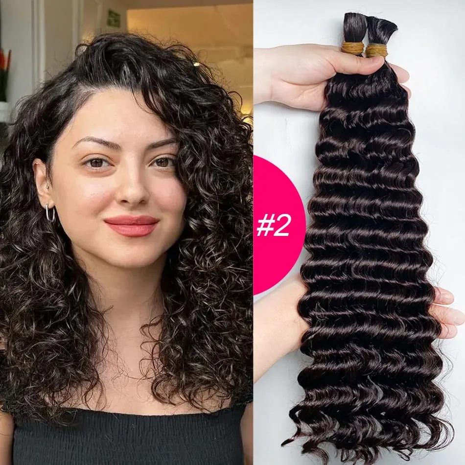 4 # Chocoladebruin Diepe Golf Bulk Menselijk Haar voor Boho Vlechten Krullend Vlechthaar 18-30 inch Remy haarbundel Braziliaans — image 9