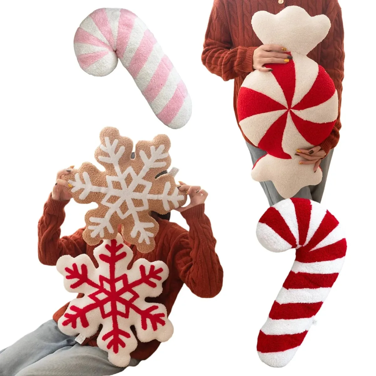 Klassische Weihnachtsserie, Dekokissen, Süßigkeiten, Lutscher, Schneeflocke, Weihnachten, Zepter, Kugeln, Puppe, weiches Sofakissen, Festival-Heimdekoration — image 2