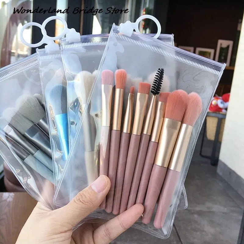 8 Buah Kuas Rias Mini Pro Pegangan Matte Set Kuas Rias Rambut Lembut Portabel dengan Tas Alat Rias Berkualitas Tinggi — image 2