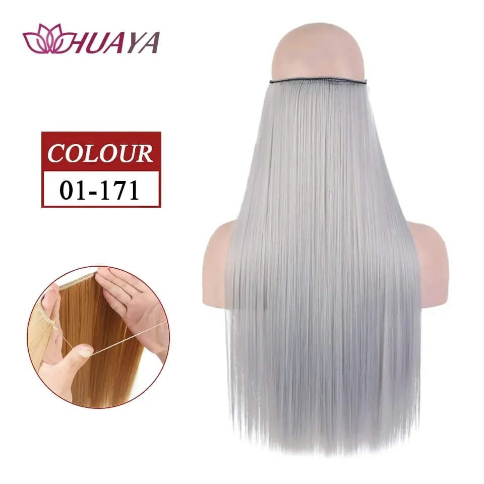 Filo invisibile sintetico lungo rettilineo senza clip nelle estensioni dei capelli Pezzi di capelli finti Linea di pesce segreta Posticci per le donne — image 19