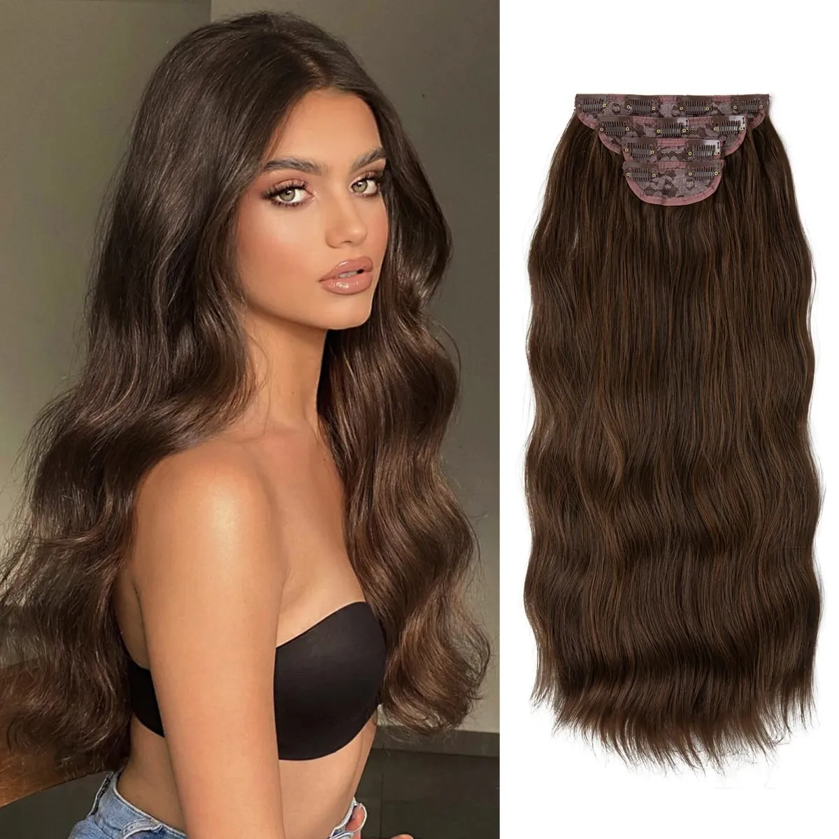 Synthetic 22" Long Wavy Clip In Hair Extensions 4Pcs/Set Thick Hairpiece For Women Brown Blonde Black Natural Fake Hair Pieces