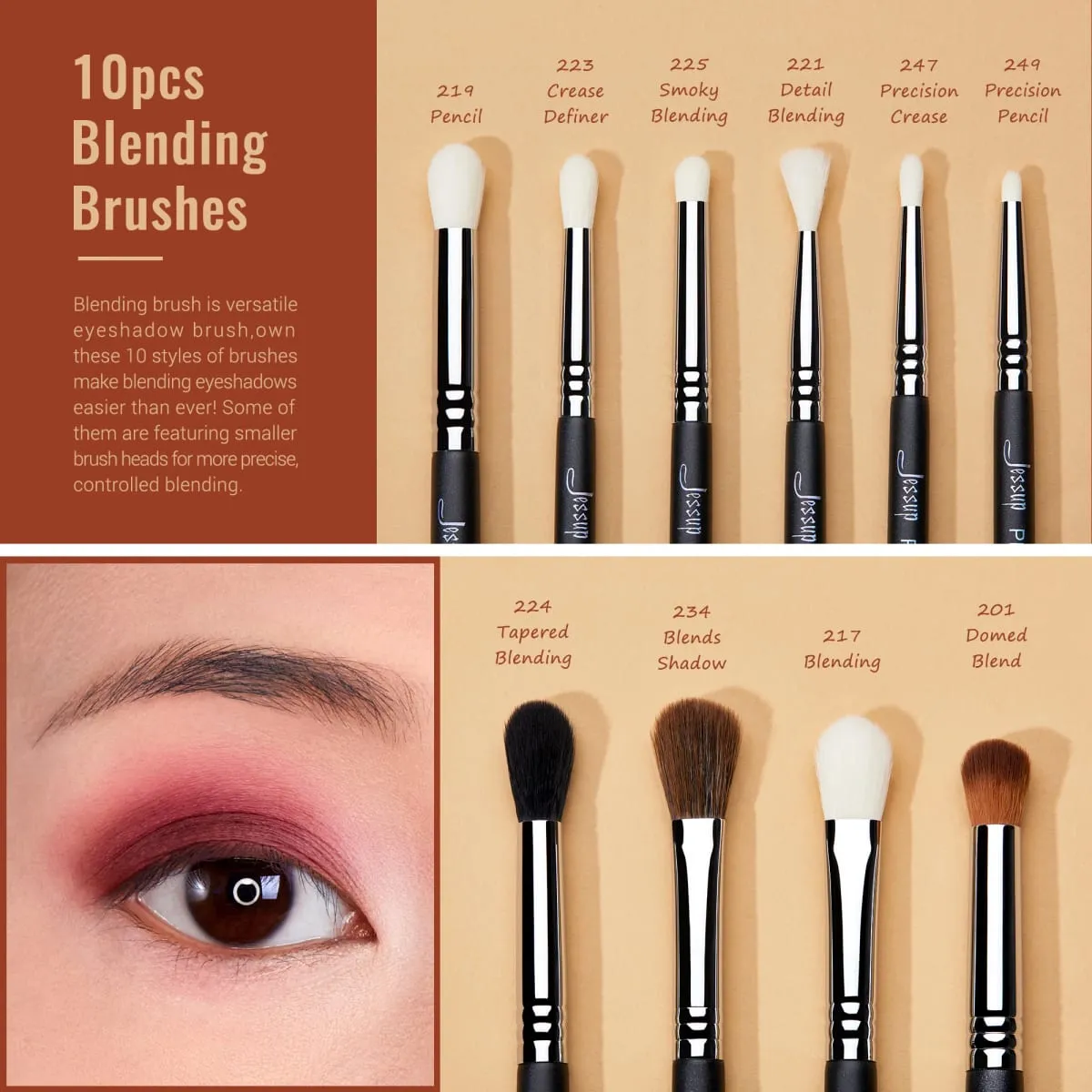 Jessup Oogmake-up Kwasten Set Professionele Make-up Kwast Synthetische Oogmengborstel Oogschaduwborstel Wenkbrauwplooi Shader T341 — image 2