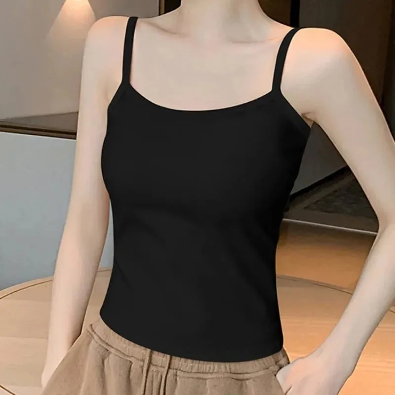 Solid Color Sleeveless Camisole Vest Casual Basic Slim Tank Top All Match Daily Women Summer Fashion Streetwear Tops Underwear