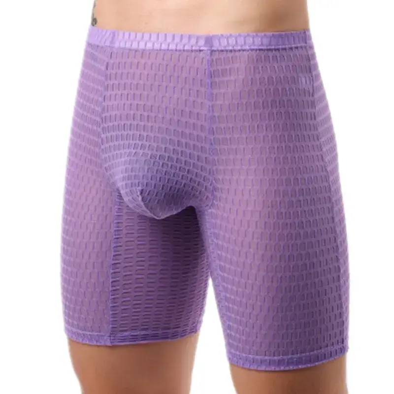 Cueca boxer masculina de malha transparente, roupa íntima de renda, sólida, respirável, bolsa convexa em u, cueca calzoncillo M-XXL — image 4