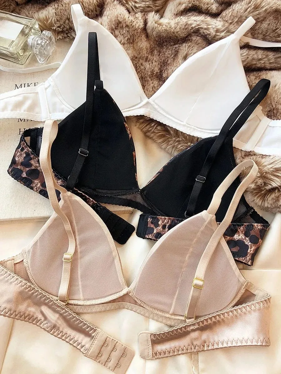 Letni komplet bielizny damskiej Seksowny jedwabny trójkątny biustonosz Bez fiszbin Francuski biustonosz Bralette Bezszwowy biustonosz i stringi Intimates Komplet bielizny — image 2