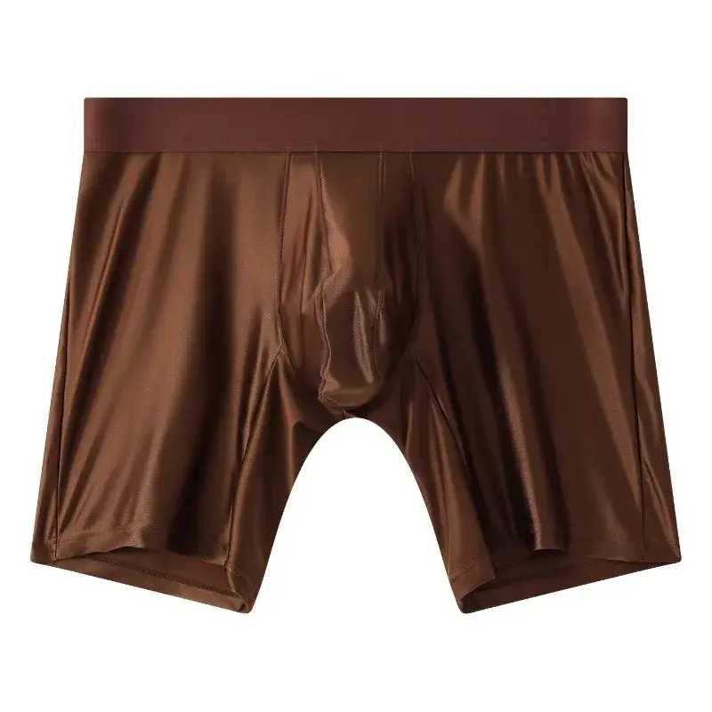 Intimo da uomo liscio e setoso, in raso elasticizzato, boxer a gamba lunga senza cuciture, custodia a tromba, mutande sportive, club party lingerie — image 15