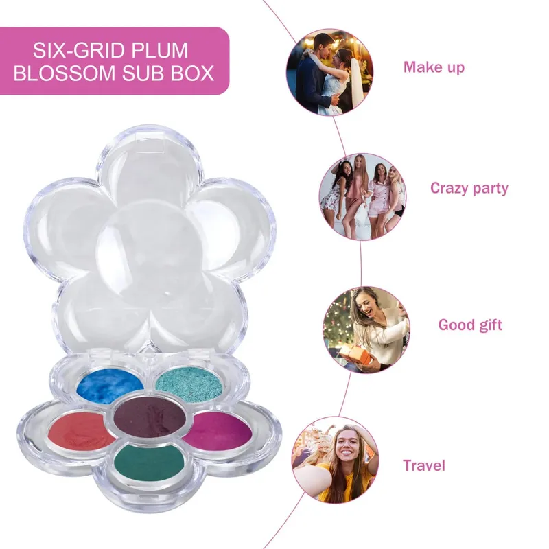 8ks Šestikomorová subbox Plum Blossom Jednoduchá elegantní krabička na uložení make-upu pro korektor na rtěnku s očními stíny, pudr na obočí — image 6