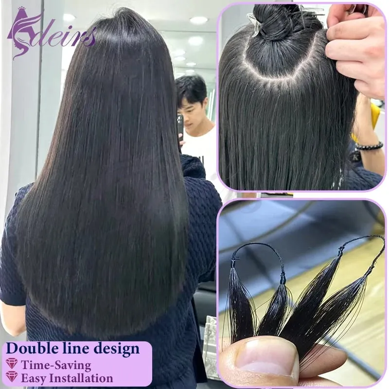 Nouveau Extensions de cheveux en plumes Double ligne, vrais cheveux naturels naturels, Microring, couleur marron blond, lisses, — image 3