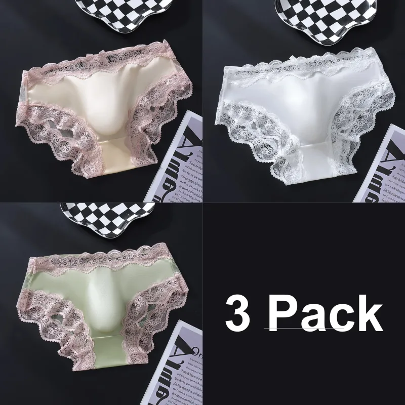 3 Pack Male Full Lace Side Briefs Ice Silk Satin 3D Molded Pouch Mid Rise Soft Smooth Men Underpants — image 19