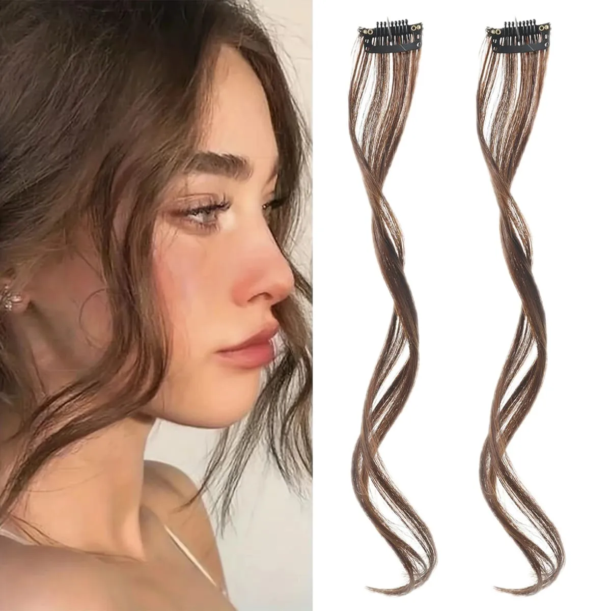 2PC Frangia Sintetica Parrucca Estensioni Dei Capelli Ricci Clip-on Lato Frontale Frangia Bionda Ondulata Lunga con Clip Frangia Invisibile Hai Falso — image 8