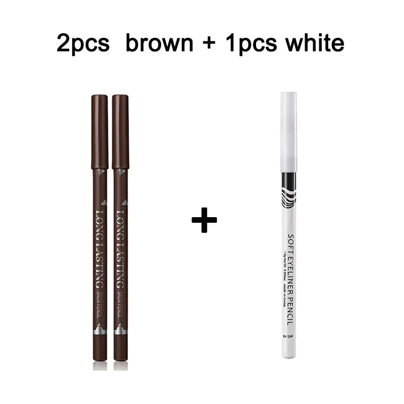 2pcs MENOW 3 색 오래 지속되는 방수 눈썹 연필 더블 사용 나무 극 아이 라이너 영구 메이크업 문신 액세서리 — image 11