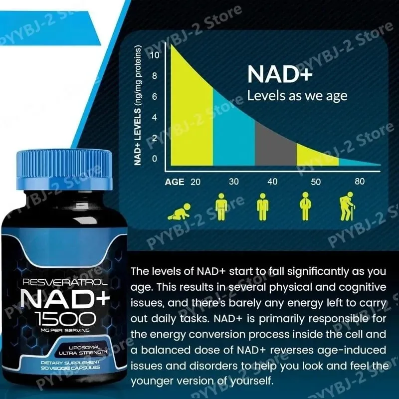 NAD + แคปซูลพร้อม Resveratrol สมุนไพรต้านอนุมูลอิสระอาหารเสริมสนับสนุน Cellular Health Energy & Anti Aging สำหรับผู้หญิงผู้ชาย 90 ชิ้น — image 4