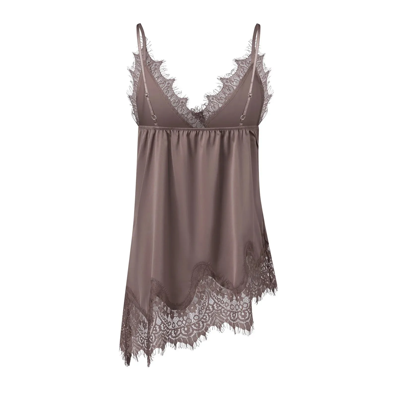 y2k Coquette Satin Lace Tops Cami Silky Lace Trim Patchwork Spaghetti Strap Low Cut Asymmetrical Kamisol Wanita Seksi Slip Tank — image 5