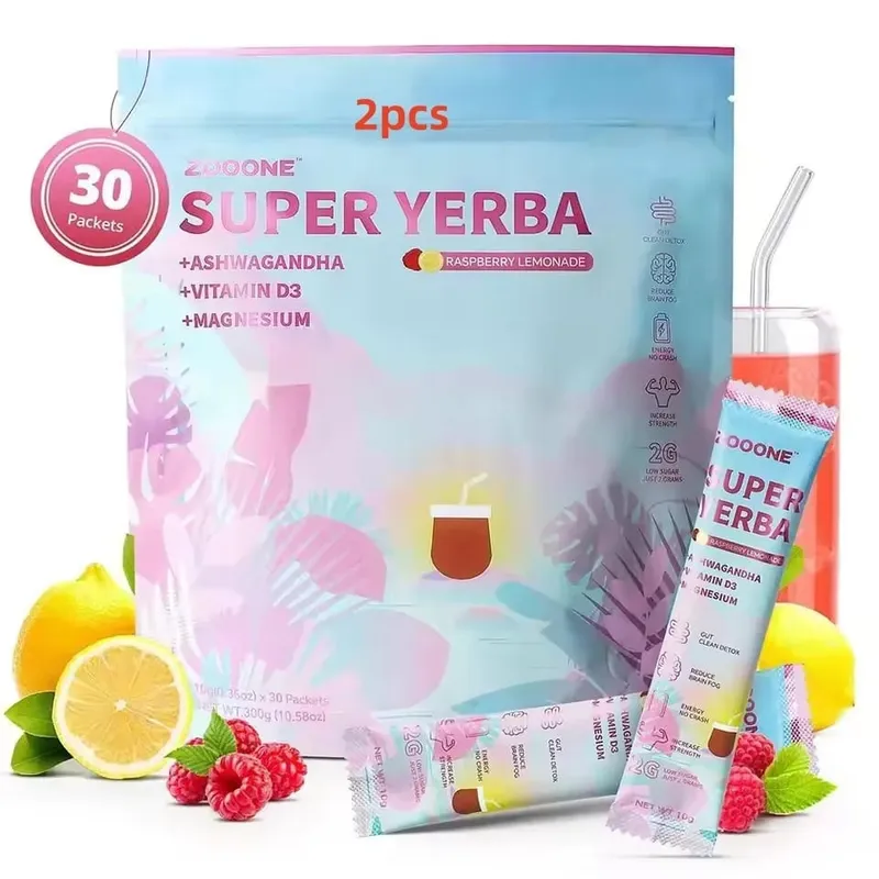 Super Yerba poudre de boisson instantanée 30 paquets avec de la vitamine probiotique Ashwagandha favorisent la santé intestinale de l'intestin et l'immunité de digestion — image 8