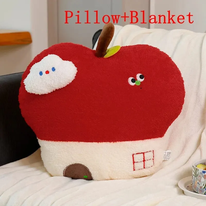 Simpatico cuscino in peluche della casa di mele opzionale con coperta 2 in 1 cuscino da tiro cuscino imbottito con frutta kawaii regalo per la decorazione della camera da letto del divano — image 12