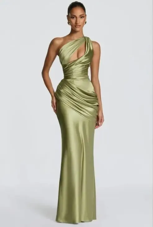 Elegantes, solides, plissiertes, trägerloses Maxikleid, gelb, schulterfrei, rückenfrei, hohe Taille, geteilte Robe, 2026, neues Damen-Abend-Partykleid — image 10