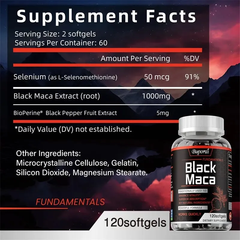 Black Maca Supplement - Increases Muscle Mass Endurance and Vitality and Promotes Hormonal Balance Relieve Fatigue
