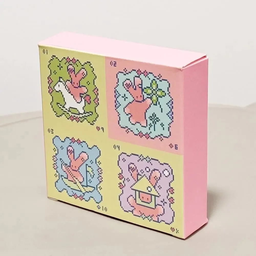 Kawaii Pixel Art Dek Lenormand Merah Jambu - 42 Kad Oracle Arnab Comel 7x7sm untuk Dek Mini Tiruan Dek Timbul Timbul