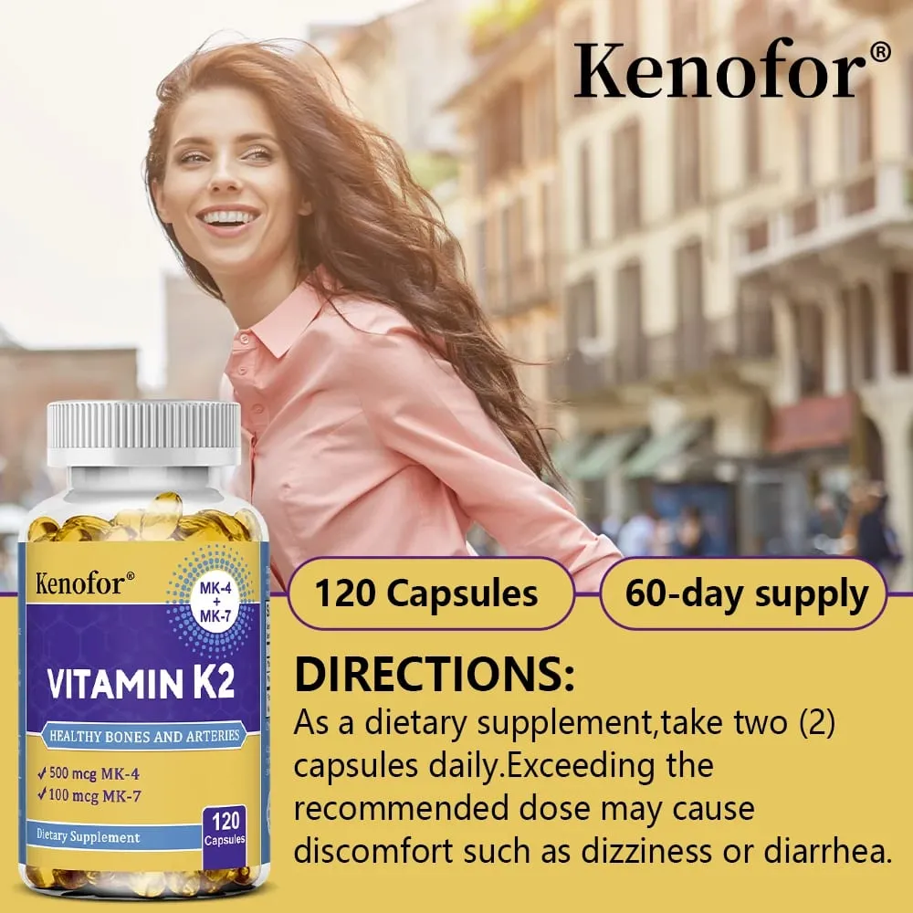 วิตามิน K2 แคปซูล - MK-4 & MK-7 สนับสนุนแคลเซียมการเผาผลาญกระดูกฟัน Joint & Cardiovascular Wellness Daily Immune Balance — image 3