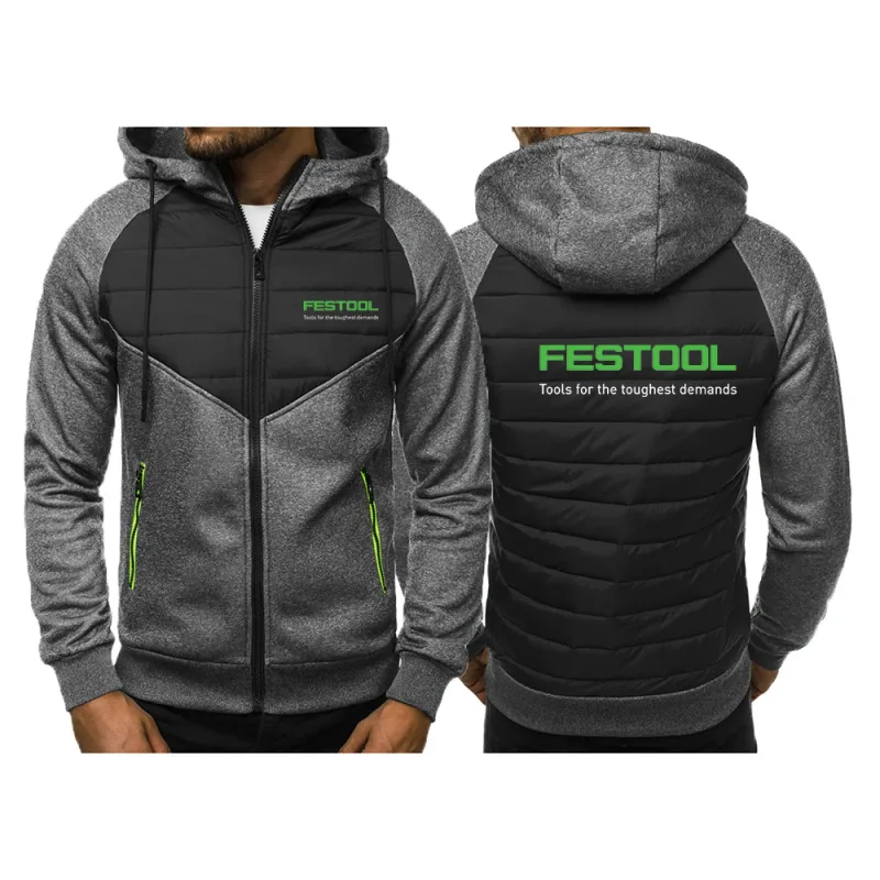 2025 Personality Patchwork Hoodies Spring And Autumn Zipper Hooded Coat Men's Festool Tools Graphics Logo Print Slim Jacket