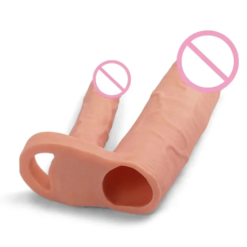 Dildo สมจริงอวัยวะเพศชาย Extender Sleeve ถุงยางอนามัยแบบใช้ซ้ำได้สอดใส่คู่ Plug Anal Dildo Intimate Goods เพศของเล่นสำหรับผู้ชาย — image 2