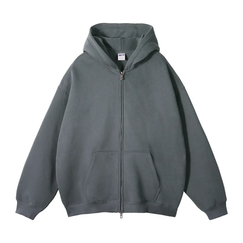 New Men Double Headed Zipper Fleece Hoodies Unisex Loose Basic Solid Warm Hooded Sweatshirts Coats For Winter HY0633