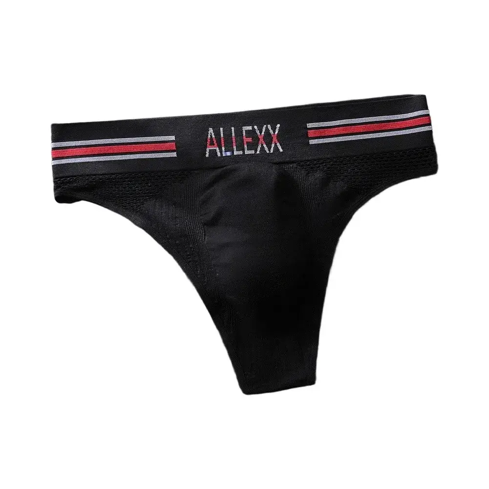 1pc Men's G-String Underwear 3D Bulge Pouch Striped Letter Printing Briefs Elastic Mesh Breathable Comfortable Thongs — image 5